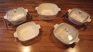 Vintage Corning Ware Cornflower Blue Casserole Dishes With 2 Trays