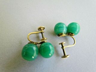 Vintage Jade Jadeite 12k Gold Filled Screw Back Earrings
