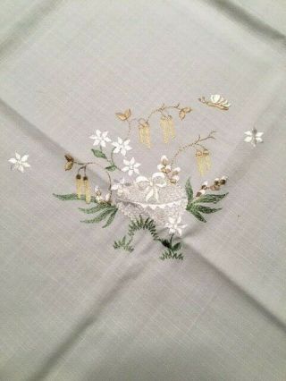 Vintage 28 " Square Embroidered Tablecloth With Lacey Edge
