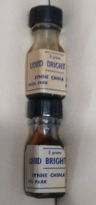 Two Vintage Rynne China Co.  5 Gram Bottles Of Liquid Bright Gold China Paint