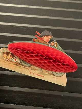 Vintage Greeting Card Valentine Cute Boy In Race Car Victorian