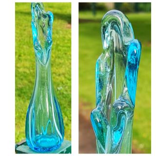 Vintage Mid Century Viking Art Glass Vase Blue Stunning Retro