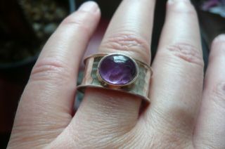 Vintage Modernist Amethyst And Silver Ring