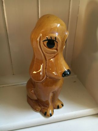 Sylvac? Vintage Sad Sam Droopy Bloodhound Dog Brown Money Box 22cm