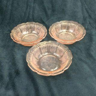 Jeanette Cherry Blossom Pink Depression Glass Set Of 3 Cereal Bowls Vintage