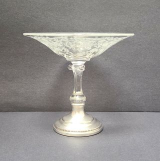 Cambridge Chantilly Sterling Etched Glass Compote Tall Pedestal 6 - 1/4”