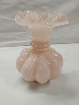 Fenton Pink Melon Vase 8 " Vintage No Mark Cased Glass.  Made In Us