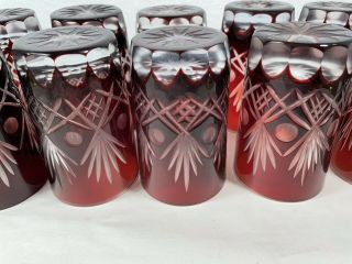 11 Bohemian Czech Style Ruby Red Cut Glass 4” Tumblers