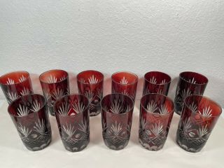 11 Bohemian Czech STYLE Ruby Red Cut Glass 4” Tumblers 2