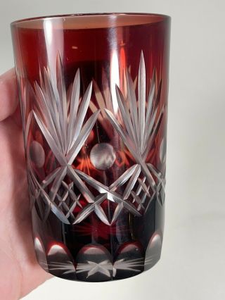 11 Bohemian Czech STYLE Ruby Red Cut Glass 4” Tumblers 3