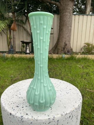 Vintage Green Milk Glass Drip Wax Empoli Genie Bottle Vase Glass.