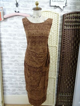 Vintage Viscose Dress Batik Summer Boho Festival Fixed Wrap Midi S D560
