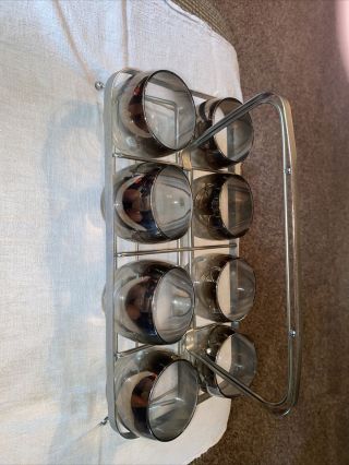 Vintage Set Of 8 Dorothy Thorpe Roly Poly Glasses With Holder