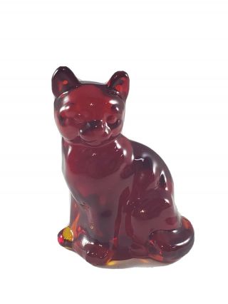 Vintage Fenton Red Cat Signed Art Glass Antique Collectible Glassware