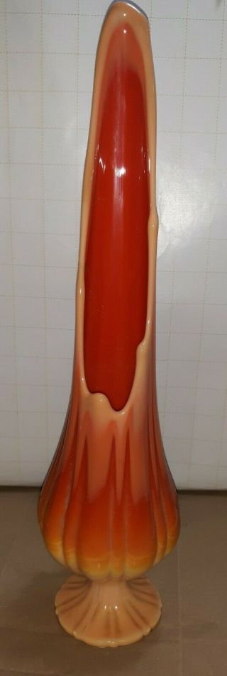 Vintage L.  E.  Smith ? Mid Century Orange Art Glass Swung Vase 15 "