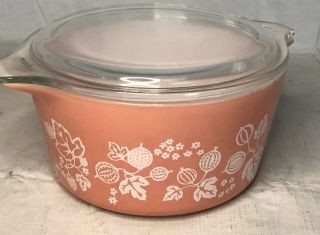 Vintage Pyrex 473 1 Quart Pink Gooseberry Nesting Casserole Bowl Dish 470 - C Lid