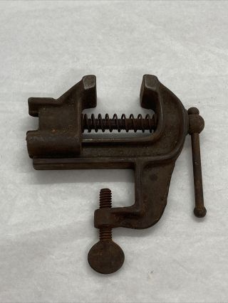 Vintage Miniature Bench Vise Clamp On Type Jeweler Or Hobbyist Opens 1”x1”