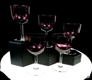 Elegant Glass Amethyst Bowl Clear Stem 5 Piece 4 1/2 " Wine Glasses