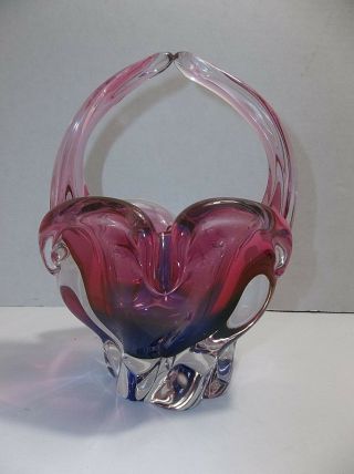 Vintage Chribska Glass Joseph Hospodka Basket Pink Purple