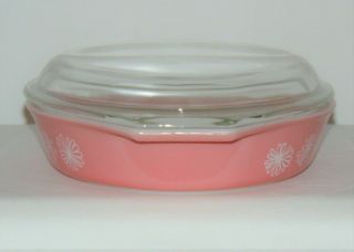 VINTAGE PYREX PINK DAISY DIVIDED CASSEROLE BAKING DISH 1.  5 QUART MADE IN USA 3