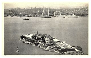 Vintage Alcatraz Island Prison San Francisco Bay Ca Aerial View Old Postcard F11