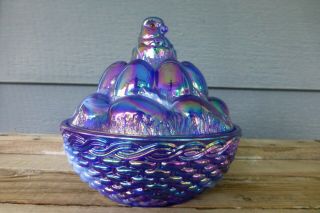 Cobalt Blue Westmoreland Chick On Egg Pile Carnival Glass Basket Weave Summit
