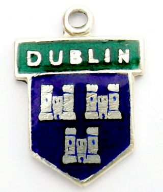 Dublin Vintage Sterling Silver Enamel Travel Charm Three Castle Logo 1959