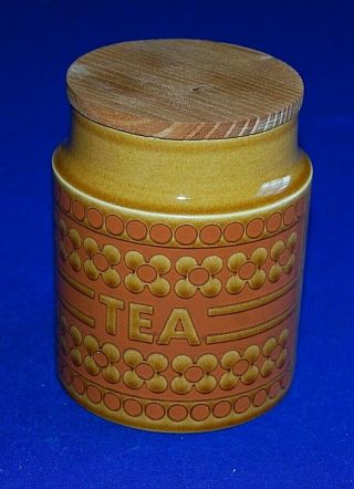 Vintage Retro Hornsea Saffron Tea Storage Jar With Wooden Lid.