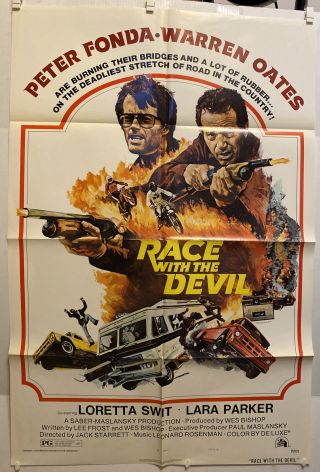 Vintage 1975 Race With The Devil One Sheet Folded Poster.  27”x41” Nss 75/129