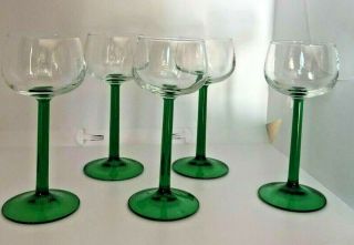 Vintage Luminarc French Riesling Wine Glasses With Sleek Green Stem Set Of 5
