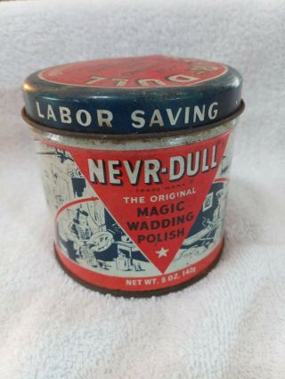 Vintage Nevr - Dull Magic Wadding Polish Collectable Metal Can 5 Oz