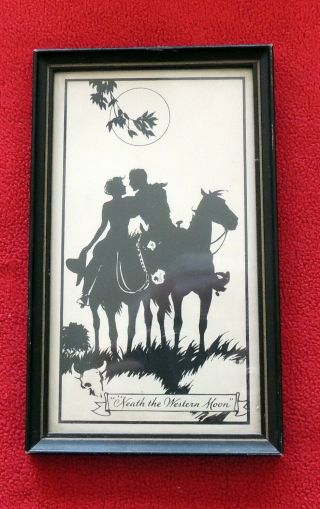 Vintage Silhouette Picture,  Man/woman Courting On Horseback,  “neath The Western