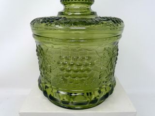 Vintage Fenton Grape And Cable Green Glass Tobacco / Biscuit Jar - 6 1/4 " Dia