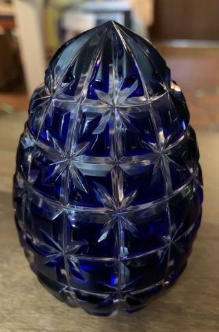 Vtg Magda Nemeth Cobalt Blue Cut To Clear Crystal Hollow 4 " Egg Signed 773/950