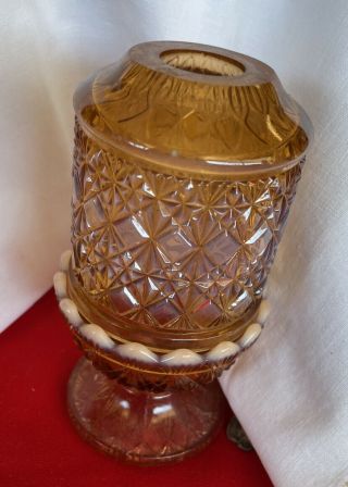 Vtg Viking Wright Glass Amber Opalescent Diamond Point Fenton Fairy Lamp Light
