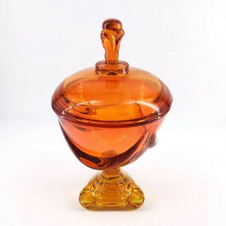 Vtg Viking Glass Persimmon Amberina Epic Drape Candy Dish Jar Lid Pedestal Base