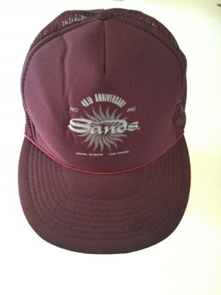 Vtg Sands Hotel Casino Las Vegas 40th Anniversary Maroon Snapback Trucker Hat