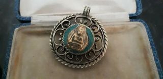 Vintage Buddha Double Sided White Metal & Brass Pendant