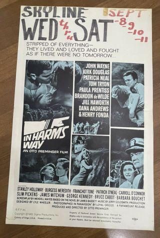 John Wayne Movie Poster 14x22 Inch Window Card For The 1965 Film In Harm’s Way