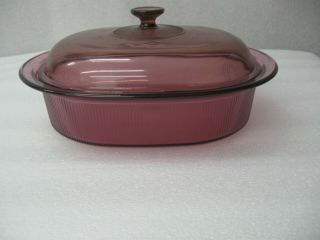 Corning Vintage Visions Cranberry 4 Qt Ribbed Oval Casserole Roaster W/lid Pyrex