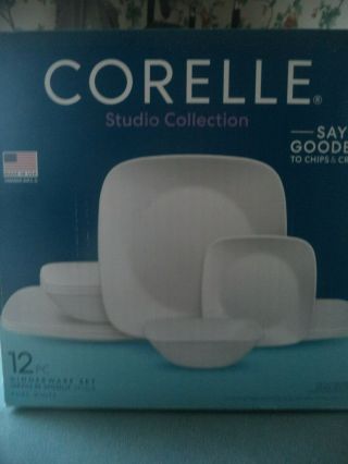 Corelle 12 Pc.  Square Pure White Dinnerware Set