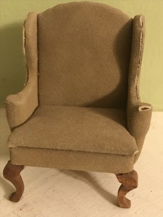Vintage Moss Green Upholstered Wing Back Chair Dollhouse Furniture