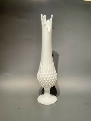 Vintage White Milk Glass Stretch Swung Hobnail Footed Pedestal Vase Fenton Mcm