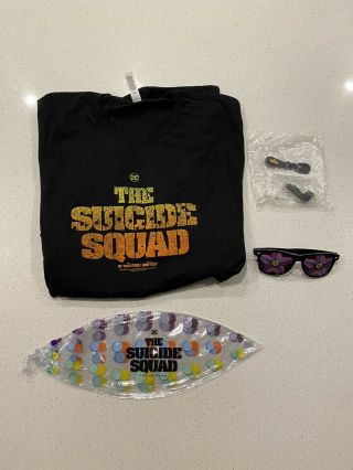 The Suicide Squad Movie Promo Items.  Xl Shirt Starro Sunglasses,  Fan,  Beach Ball