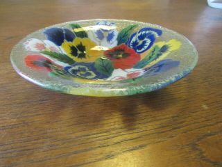 Pressed Signed Peggy Carr Art Glass Flowers Bowl After Higgins 8 1/4 