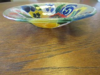 Pressed Signed Peggy Carr Art Glass Flowers Bowl After Higgins 8 1/4 