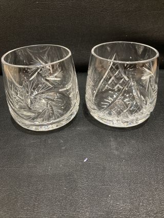 Vintage Set Of 2 Cut Crystal Whiskey Glasses Tumblers 3 " Tall,  2.  5 " Diameter
