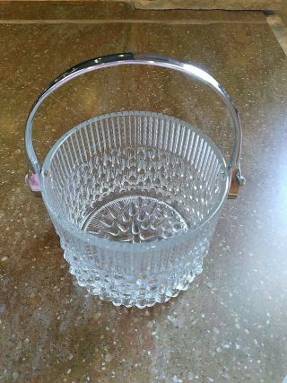 Vintage Teleflora Glass Ice Bucket With Chrome Handle Made In France 1955