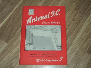 Vintage Football Programme Arsenal Reserves V Swansea Town Reserves 10.  9.  49
