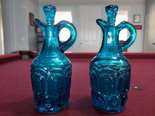 Set Of 2 Le Smith Moon And Star Colonial Blue Cruets W/ Stoppers